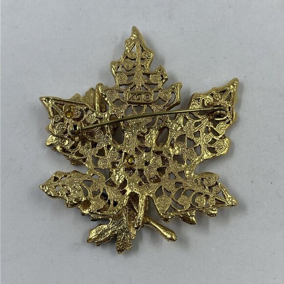 KC‎ Vintage Leaf Pin Brooch Autumn Fall Multi-Color Enamel Gold Tone Signed - Picture 11 of 13